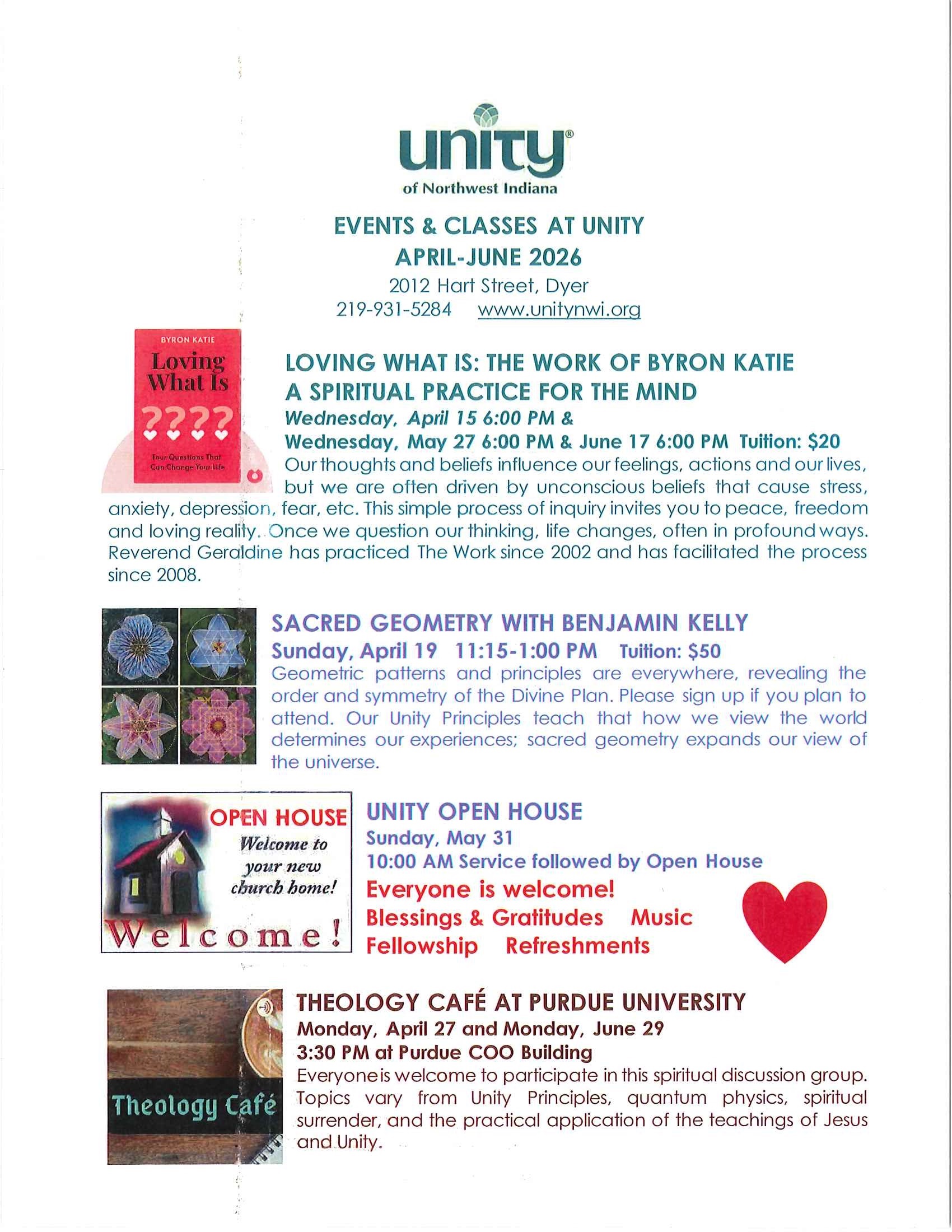 Upcoming events and classes April - May 2026