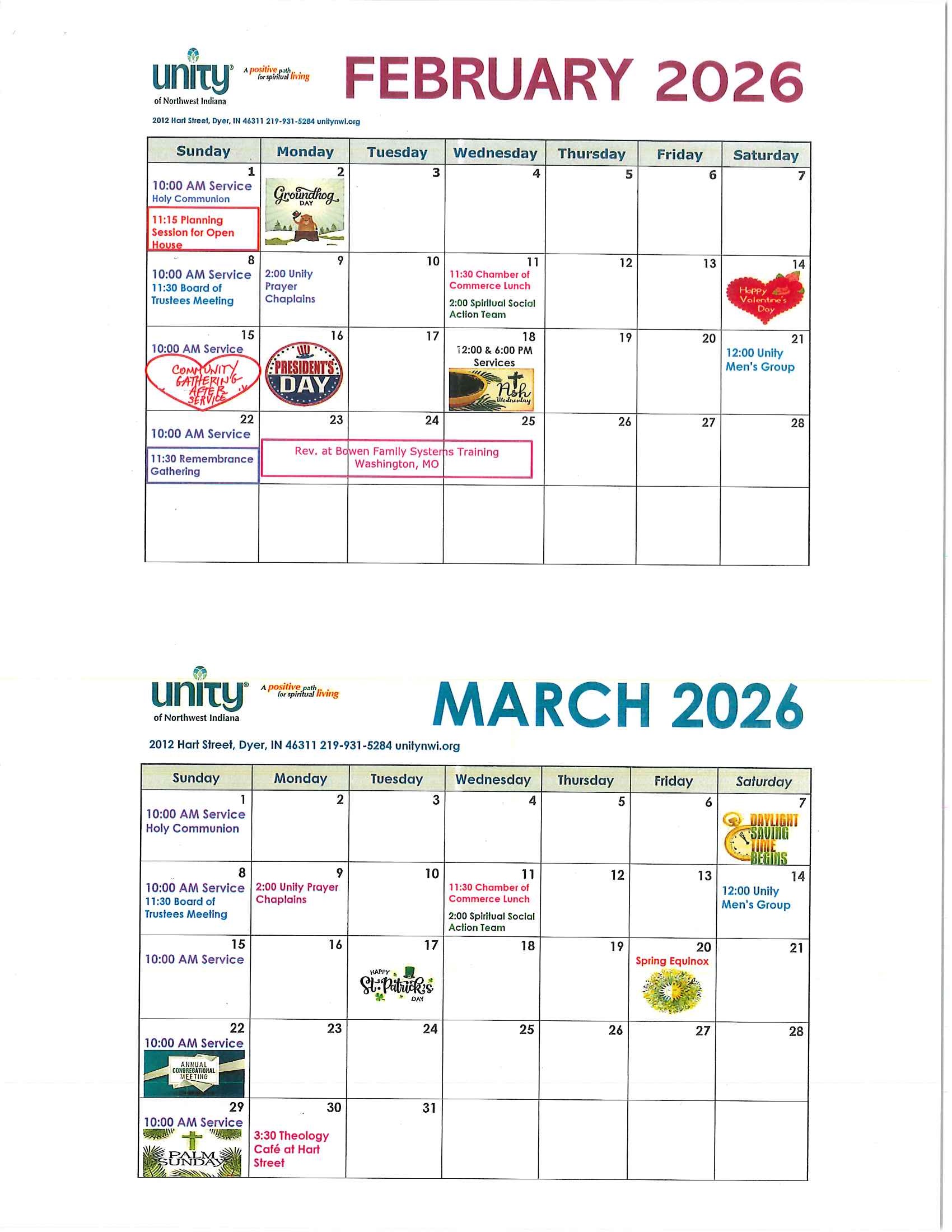 February-March 2026 calendar